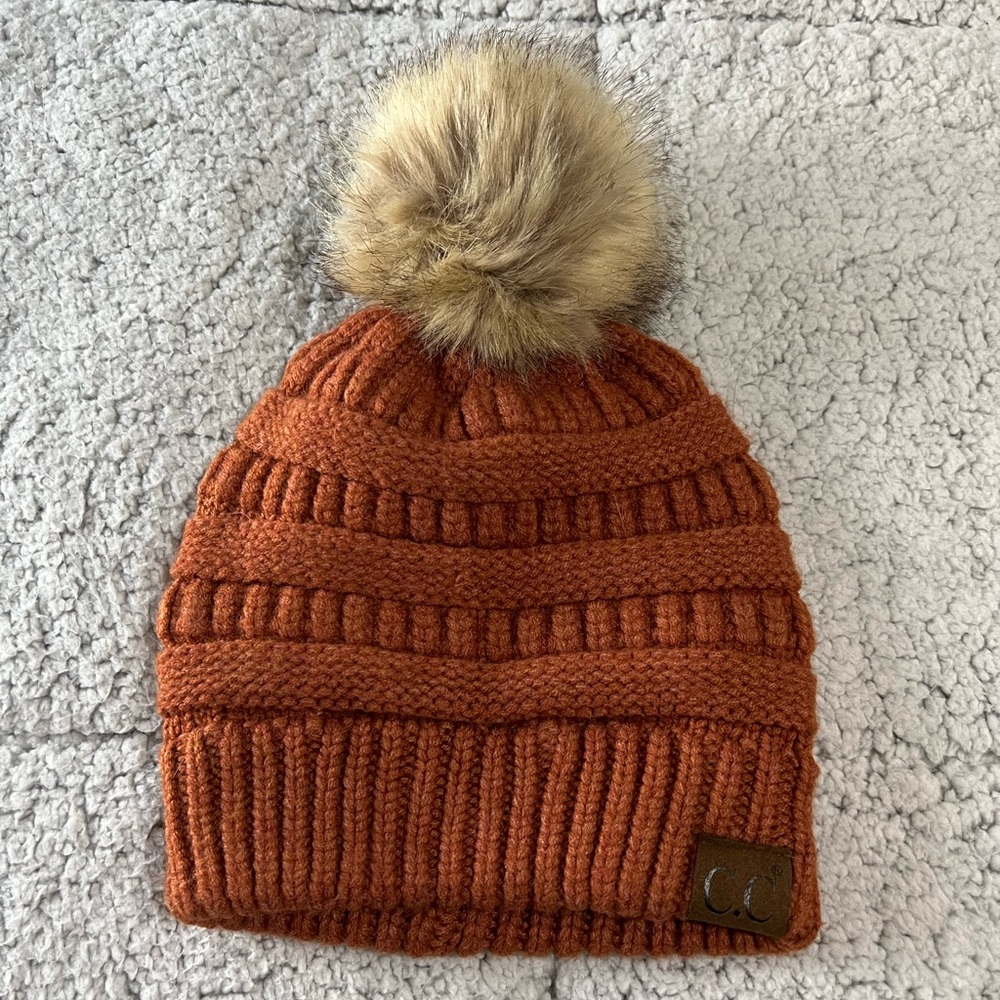 C.C pompom orange beanie